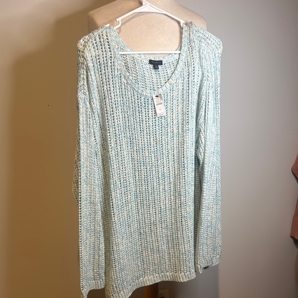 Talbots Blue and White Ribbed Long Sleeve Hoodie‎